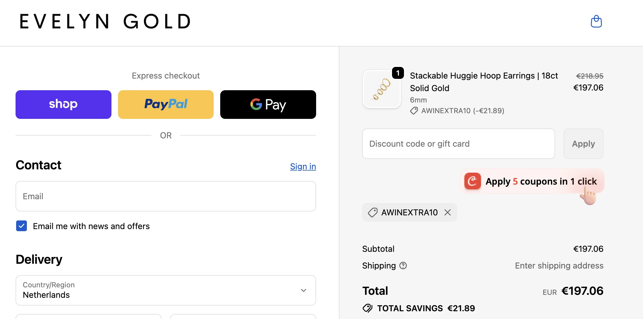 Use Discount Code AWINEXTRA10 for 10% OFF Sitewide at evelyngoldjewels.com